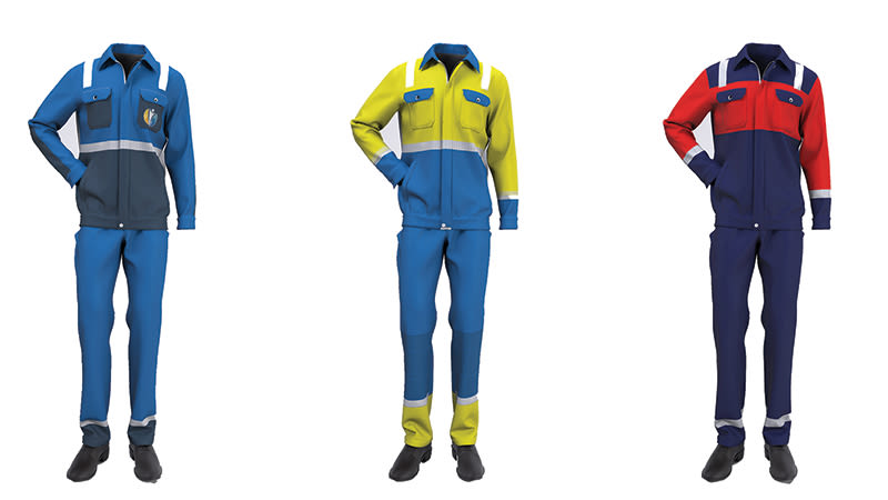 Flame retardant and antistatic trousers, with bands EN11611, EN11612,  EN1149 Navy Yellow AV — Maxport Costumes for Work